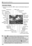 Page 146146
A Shooting with the LCD Monitor
 Each time you press the  button, the information display will 
change.
Information Display
ISO speedExposure level indicator/AEB range
Aperture
Shutter speed Picture Style
Battery check
Exposure 
simulation
Image-recording
quality White balance
AF point (Quick AF)
Histogram
Drive mode
AE lock
D Flash-ready b  Flash off Auto Lighting 
Optimizer
AF method
•  c : u +Tracking
•  o : 
FlexiZone - Multi• d : FlexiZone - Single• f : Quick mode
Possible shots
Eye-Fi card...