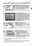 Page 1919
Quick Start Guide
6
Flip out the LCD monitor (p.33).
 When the LCD monitor displays the 
time zone and date/time setting 
screens, see page 36.
7
Focus the subject (p.43).
 Look through the viewfinder and aim 
the viewfinder center over the subject.
 Press the shutter button halfway, and 
the camera will focus the subject.
 If necessary, the built-in flash will be 
raised automatically.
8
Take the picture (p.43).
 Press the shutter button completely 
to take the picture.
9
Review the picture (p.200)....