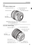 Page 2525
Nomenclature
Lens
Lens without a distance scale
Lens with a distance scale
Image Stabilizer switch (p.41)
Lens mount index  (p.39) Contacts (p.17)
Zoom ring 
(p.40)
Focus mode switch
 (p.39)
Focusing ring (p.100, 164)
Hood mount (p.338) Zoom position index (p.40)
Filter thread
(front of lens) (p.338)
Focus mode switch  (p.39)
Zoom ring  (p.40)
Image Stabilizer switch  (p.41)Lens mount index (p.39)
Contacts (p.17)
Hood mount (p.338)
Distance scale
Zoom position index (p.40)
Focusing ring (p.100, 164)...