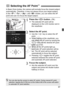 Page 9797
In Basic Zone modes, the camera will normally focus the closest subject 
automatically. Therefore, it may not always focus your target subject.
In the < d>, < s>, < f>, and < a> modes, you can select the AF 
point and use it to focus the target subject.
1Press the < S> button. (9 )
X The selected AF point will be 
displayed on the LCD monitor and in 
the viewfinder.
2Select the AF point.
  Use the < S> key to select the AF 
point.
  While looking at the viewfinder, you 
can select the AF point by...