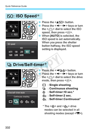 Page 332Quick Reference Guide
332
&,626SHHG

(ULYH6HOIWLPHU


5 3UHVVWKH
& !EX
WWRQ

5 3UHVVWKH
!
!NH

\VRUWXUQ
WKH 
!GLDOWRVHOHFWWKH,62
VSHHGWKHQSUHVV !

5 :KHQ>
$872@L
 VVHOHFWHGWKH
,62VSHHGLVVHWDXWRPDWLFDOO\
:KHQ\RXSUHVVWKHVKXWWHU
EXWWRQKDOI ZD\WKH,62VSHHG
VHWWLQJLVGLVSOD\HG

5 3UHVVWKH
() !EX

WWRQ

5 3UHVVWKH
!
!NH\

VRUWXUQ
WKH 
!GLDOWRVHOHFWWKHGULYH
PRGHWKHQSUHVV !
0 
6LQJOHVKRRWLQJ
( ...