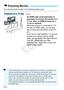 Page 212212
You can play back movies in the following three ways:An HDMI cable (sold separately) is 
necessary to connect the camera to a 
TV set. Also, an HDMI terminal on a 
TV set is required.
When the camera is connected to a TV 
set with an HDMI cable, you can play 
back movies and still photos on the TV 
set.
If you have a High-Definition TV set and 
connect your camera with an HDMI 
cable, you can watch Full High-Definition 
(Full HD: 1920x1080) and High-
Definition (HD: 1280x720) movies with 
higher...