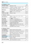 Page 2803 Menu Settings
280
 Playback 2  (Blue)Page
  Set-up 1 (Yellow)
  Set-up 2  (Yellow)
Histogram displayBrightness / RGB231
Image jump with 6
1 image / 10 images / 100 images / Date / 
Folder / Movies / Stills / Rating205
Slide show
Playback description / Display time / Repeat /
Transition effect / Background music218
Rating
[ OFF ] / l  / m  / n  / o  / p208
Control over HDMI
Disable / Enable223
Auto power off
30 sec. / 1 min. / 2 min. / 4 min. / 8 min. / 
15 min. / Disable181
Auto rotate
On z D / On D /...