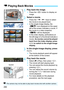 Page 290290
1Play back the image.
Press the < x> button to display an 
image.
2Select a movie.
 Press the < Y> < Z> keys to select 
the movie to be played back.

In the single-image display, the 
 icon displayed on the upper 
left of the screen indicates a movie. If 
the movie is a video snapshot, 
<
st> will be displayed.
 In the index display, perforations at 
the left edge of a thumbnail indicate a 
movie.  As movies cannot be played 
back from the index display, press 
< 0 > to switch to the single-image...