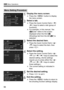 Page 563 Menu Operations
56
1Display the menu screen.
Press the < M> button to display 
the menu screen.
2Select a tab.
 Press the Quick Control Dial’s < Y> 
< Z > keys to select a tab (group of 
functions).
 For example, in this manual, “the 
[z 3] tab” refers to the screen 
displayed when the third  z 
(Shooting) tab from the left [t ] is 
selected.
3Select the desired item.
 Press the Quick Control Dial’s < W> 
< X > keys to select the item, then 
press < 0>.
4Select the setting.
 Press the Quick...