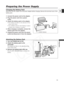 Page 13
13
E
Preparation
Preparing the Power Supply

Charging the Battery Pack
Disconnect the DC coupler from the power adapter before charging. Remove\
 the terminal cover of the
battery pack.
1. Connect the power cord to the adapter.
2. Plug the power cord into a poweroutlet.
3. Attach the battery pack to the adapter.
• Press lightly and slide it in the direction of the arrow until it clicks.
• The CHARGE indicator starts flashing. It glows steadily when charging is complete.
4. When charging is complete,...