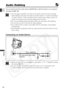 Page 96
96

Editing
E

Audio Dubbing
You can add sound from audio devices (AUDIO IN) or with the built-in or\
 an external
microphone (MIC. IN).❍Use only tapes recorded in SP mode 12-bit audio sound with this camcorder.
Audio dubbing will stop if the tape has a blank section or a section recorded in
LP mode, 16-bit or 12-bit 4-channel sound. In above case, create a copy in SP
mode 12-bit audio sound using the analog line-in function.
❍ Do not connect/disconnect any cable to/from the camcorder while dubbing.
❍...