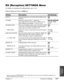 Page 187Chapter 14 Summary of Settings14-7
Summary of
Settings
ECM RX
RX MODE
INCOMING RING
RING COUNT
MAN/AUTO SWITCH
F/T RING TIME
REMOTE RX
REMOTE RX ID
MEMORY RX
RX PAGE FOOTER
Enables/disables Error Correction Mode (ECM) during
reception.
Selects the receive mode (1
Chapter 8).
If you select 
FAX/TEL AUTO SWor DRPD, you can
select additional sub-settings (1pp. 8-4, 8-10).
When the 
RX MODEsetting is set to FAX ONLY MODE
or FAX/TEL AUTO SW, this setting enables/disables
ringing when the machine receives a...