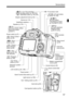 Page 1717
Nomenclature
Tripod socket
Extension system 
terminal
Battery compartment 
cover (p.26)Battery 
compartment 
cover release 
lever (p.26)
 Focal plane mark
 
Multi-controller 
(p.36)
Viewfinder eyepiece
Eyecup (p.112)
Dioptric adjustment knob (p.34)
Strap mount
(p.23)
Access lamp (p.30) Card slot 
cover (p.29)
Card slot (p.29)
Card ejection button (p.30)
LCD monitor (p.40, 189) 
AF point selection/
Magnify button 
(p.91/171,213)
 AF start button 
(p.35,89,137,155)
 
AE lock button/
Index/Reduce button...