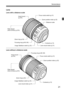 Page 2121
Nomenclature
Lens
Lens with a distance scale
Lens without a distance scale
Focus mode switch (p.31)Lens mount index (p.31) Contacts (p.13)
Hood mount 
(p.274)
Filter thread 
(front of lens) (p.274)
Focusing ring (p.96,149)
Zoom ring (p.32) Zoom position index (p.32)
Image Stabilizer switch (p.33) Distance scale
Focus mode switch (p.31)
Image Stabilizer switch (p.33) Lens mount index (p.31) Contacts (p.13)
Hood mount 
(p.274)
Filter thread 
(front of lens) (p.274) Focusing ring (p.96,149)
Zoom ring...