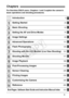 Page 55
For first-time DSLR users, Chapters 1 and 2 explain the camera’s 
basic operations and shooting procedures.
Chapters
Introduction2
Getting Started23
Basic Shooting53
Setting the AF and Drive Modes75
Image Settings83
Advanced Operations111
Flash Photography129
Shooting with the LCD Monitor (Live View Shooting)151
Shooting Movies171
Image Playback189
Post-Processing Images219
Sensor Cleaning229
Printing Images235
Customizing the Camera249
Reference265
End Pages: Software Start Guide and Instruction...