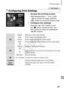 Page 261261
Printing	Images
Still	Images
Configuring Print Settings
1	 Access	the	printing	screen.
zzAfter	following	steps	1	–	5	on	=		259	–	260	to	choose	an	image,	press	the		button	to	access	the	screen	at	left.
2	 Configure	the	settings.
zzPress	the		buttons	or	turn	the		dial	to	choose	an	item,	and	then	choose	an	option	by	pressing	the		buttons.
Default Matches	current	printer	settings.
Date Prints
	images	with	the	date	added.
File
	No. Prints	images	with	the	file	number	added.
Both Prints
	images	with	both...