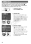 Page 4848
MENU Menu
Configure	a	variety	of	camera	functions	through	other	menus	as	follows.	Menu	items	are	grouped	by	purpose	on	tabs,	such	as	shooting	[4],	playback	[1],	and	so	on.	Note	that	available	settings	vary	depending	on	the	selected	shooting	or	playback	mode	( =		296	–	301).
1	 Access	the	menu.
zzPress	the		button.
2	 Choose	a	tab.
zzMove	the	zoom	lever	to	choose	a	tab.
zzAfter	you	have	pressed	the		buttons	or	turned	the		dial	to	choose	a	tab	initially,	you	can	switch	between	tabs	by	pressing	the...