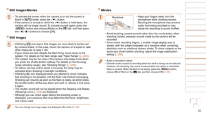 Page 3232
1
2
3
4
5
6
7
8
9
10
Cover 
Before Use
Common Camera 
Operations
Advanced Guide
Camera Basics
Auto Mode / 
Hybrid Auto Mode
Other Shooting 
Modes
Tv, Av, M, C1, 
and C2 Mode
Playback Mode
Wi-Fi Functions
Setting Menu
Accessories
Appendix
Index
Basic Guide
P Mode
Still Images/Movies
•	 To activate the screen when the camera is on but the screen is 
blank in [] mode, press the  button.
•	 If the camera is turned on while the < p> button is held down, the 
camera will no longer sound. To activate sounds...