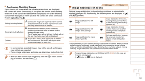 Page 3434
1
2
3
4
5
6
7
8
9
10
Cover 
Before Use
Common Camera 
Operations
Advanced Guide
Camera Basics
Auto Mode / 
Hybrid Auto Mode
Other Shooting 
Modes
Tv, Av, M, C1, 
and C2 Mode
Playback Mode
Wi-Fi Functions
Setting Menu
Accessories
Appendix
Index
Basic Guide
P Mode
Continuous Shooting ScenesIf you shoot a still image when the following scene icons are displayed,\
 
the camera will shoot continuously. If you press the shutter button halfway 
when one of the icons in the table below is displayed, one of...