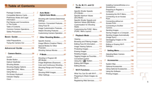 Page 55
1
2
3
4
5
6
7
8
9
10
Cover 
Before Use
Common Camera 
Operations
Advanced Guide
Camera Basics
Auto Mode / 
Hybrid Auto Mode
Other Shooting 
Modes
Tv, Av, M, C1, 
and C2 Mode
Playback Mode
Wi-Fi Functions
Setting Menu
Accessories
Appendix
Index
Basic Guide
P Mode
5 Tv, Av, M, C1, and C2 
Mode ..................................... 91
Specific Shutter Speeds 
([Tv] Mode)................................... 92
Specific Aperture Values 
([Av] Mode)
 .................................. 93
Specific Shutter...