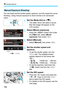 Page 156k Shooting Movies
156
You can freely set the shutter speed, aperture, and ISO speed for movie 
shooting. Using manual exposure to shoot movies is for advanced 
users.
1Set the Mode Dial to .
XThe reflex mirror will make a sound, 
then the image will appear on the 
LCD monitor.
2Select [Movie exposure].
 Press the  button and under 
the [Z1] tab, select [Movie 
exposure], then press .
3Select [Manual].
XSelect [Manual], then press .
4Set the shutter speed and 
aperture.
 To set the shutter speed, turn the...