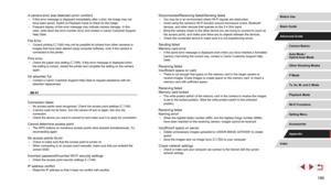 Page 196196
Disconnected/Receiving failed/Sending failed ●You may be in an environment where Wi-Fi signals are obstructed. ●Avoid using the camera’s Wi-Fi function around microwave ovens, Bluetooth 
devices, and other devices that operate on the 2.4 GHz band. ●Bring the camera closer to the other device you are trying to connect to\
 (such as 
the access point), and make sure there are no objects between the devic\
es.
 ●Check the connected device to make sure it is not experiencing errors.
Sending failed...