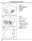 Page 1212
Part Names and Functions
Bottom Back
eFrontqwq	Indicators
w	 Top Cover
e  Top Cover Release Button
r	 Infrared Remote Receiver (Front)
t	 Projection Lens (not supplied)
y  Light-Block Sheet
u	 Adjustable Feet
i  Air Intake Vent
o  Filter Cover
!0 Lamp Cover
!1	 Exhaust Vent
 CAUTION
Hot air is exhausted from the exhaust 
vent. Do not put heat-sensitive objects 
near this side.
!2	 Terminals and Connectors
!3  Power Cord Connector
✔Note:	 •	Replce	only	with	the	same	types	of	the	
supplied	cords	or...