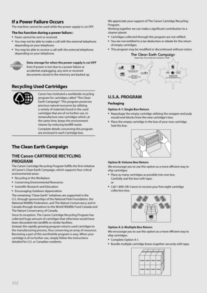 Page 112112
If a Power Failure Occurs
The mach\fne cannot be used wh\fle the power supply \fs cut OFF.
The fax function during a power failure :
•	Faxes cannot be sent or rece\fved.
•	You may not be able to make a call w\fth the external telephone 
depend\fng on your telephone.
•	You may be able to rece\fve a call w\fth the external telephone 
depend\fng on your telephone.Data storage for when the power supply is cut OFF
Even \ff power \fs lost due to a power fa\flure or 
acc\fdental unplugg\fng, any sent or...