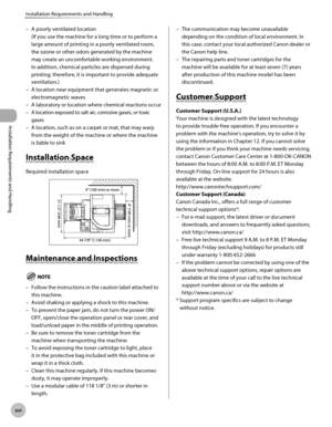 Page 17
Installation Requirements and Handling
xv
Installation Requirements and Handling
A poorly ventilated location 
(If you use the machine for a long time or to perform a 
large amount of printing in a poorly ventilated room, 
the ozone or other odors generated by the machine 
may create an uncomfortable working environment. 
In addition, chemical particles are dispersed during 
printing; therefore, it is important to provide adequate 
ventilation.)
A location near equipment that generates magnetic or...