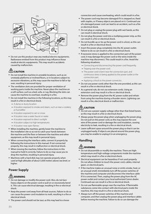 Page 8686
(3)
(3)(2)
OFF
(1)
(1)
(2)(2)
• Do not use this product near any medical electric equipments. 
Radiowave emitted from this product may infl uence those 
medical electric equipments. This may result in accidents 
caused by malfunction.
 CAUTION 
• Do not install the machine in unstable locations, such as on 
unsteady platforms or inclined fl   oors, or in locations subject to 
excessive vibrations, as this may cause the machine to fall or tip 
over, resulting in personal injury.
• The ventilation slots...