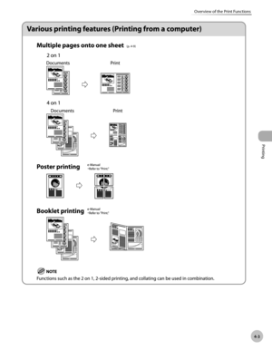 Page 102Printing 
4-3
Overview of the Print Functions
(p. 4-9) 