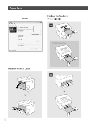 Page 1010
Inside of the Rear CoverInside of the Top Cover
Check all ( A to D ).
For Multi-Purpose Tray
A
B
Check!
Paper Jams  