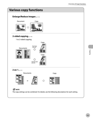 Page 76
Copying 
4-3
Overview of Copy Functions

 (p.  4-10) 
 (p.  4-18) 
 (p.  4-15)  