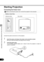 Page 2626
PROJECTING AN IMAGE FROM THE COMPUTER
Starting Projection
Connecting the Power Cord
Before connecting the power cord, connect the projector to the computer.
Buttons Used Here
      Remote control                      Top control
Connect the power cord and turn on the projector.
Insert the power cord plug in the power cord connection socket.
Be sure to insert the power cord plug as far as it will go.
Insert the power plug.
The [POWER] indicator flashes red. It stays lit when the projector is ready for...