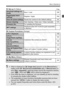 Page 45
45
Menu Operations
7 Set-up 3  (Yellow)Page
8 Custom Functions  (Orange)
9  My Menu  (Green)
Save/load settings on 
mediaSave / Load182
Regist/apply basic 
settingsRegister / Apply184
Clear all camera settingsResets the camera to the default settings49
Sensor cleaningAuto cleaning / Clean now / Clean manually131
Firmware Ver.For updating the firmware-
WFT settingsDisplayed when WFT-E2/E2A (sold separately) 
is attached-
C.Fn I: Exposure
Customize the camera as desired
158
C.Fn II: 
Image/Flash...