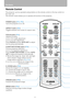 Page 26Part Names
26
Remote Control
The projector can be operated using buttons on the remote control or the top control on 
the main unit.
The remote control allows you to operate all functions of the projector.
POWER button (P44, P64)
Turns the projector on or off.
ASPECT button (P62)
Toggles between the modes for aspect ratio.
FOCUS button (P54)
Adjusts focusing.
[ ] [ ]: For rough adjustment.
[]: For fine adjustment.
Press FOCUS and then AUTO SET to adjust 
the focusing automatically.
