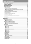 Page 6
6
Table of Contents
How to Use This Manual.......................................... ............................... 2
Projector Highlights........... ..................................................................... 4
Quick Reference Guide .......... ................................. ............................... 5
Safety Instructions.... ................................. ........................................... 16
Safety Precautions...