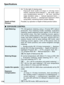 Page 110110
Specifications
(3) To the right of viewing area: Exposure level scale ( ±3 stops in 1/3-stop incre-
ments), exposure level indicator ( 1AE mode, expo-
sure compensation amount,  2AE lock, real-time
meter deviation value,  3manual exposure level,  4
AEB step amount,  5background exposure when
using flash), remaining frame number display
Depth-of-Field   Possible, by operation of depth-of-field preview button.
Preview:      
■ EXPOSURE CONTROL
Light Metering:  TTL full-aperture metering using a 16-zone...