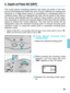 Page 5555
3. Depth-of-Field AE [DEP]
This mode places everything between two freely set points in the fore-
ground and background within the zone of focus, effective for making sur\
e
everyone in a large group picture or everything in a landscape photo is
rendered sharp. After you designate the near and far points in the scene\
,
the camera automatically sets the optimum focus position and the aper-
ture necessary to achieve the required depth of field, then sets the shu\
tter
speed to achieve the correct...