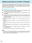 Page 100100
Additional Information for the EOS-1 N RS Model
In addition to all the features of the EOS-1 N, the EOS-1 N RS also has \
a
fixed, hard-coat, new pellicle mirror, a  high-speed motor drive, and th\
e
RS mode. The EOS-1 N RS is a single-lens reflex camera having the
fastest AF (autofocus) operation.
Major Features of the EOS-1 N RS
■In the RS mode, the short shutter release time lag of 0.006 sec. helps
you capture the decisive moment more easily.
■ A high-speed continuous shooting speed of 10 frames...