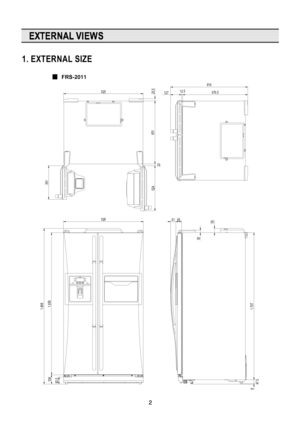 Page 32
EXTERNAL VIEWS
1. EXTERNAL SIZE
     FRS-2011
928
92525.5
524391
20
12.5127
47.5
8 
30
6166
1,650
108
1,707
50
1,808
82.5
651
676.5
816
 