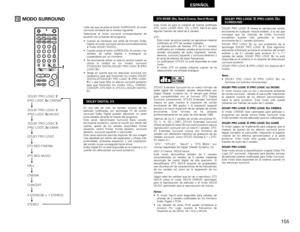 Page 155155
ESPAÑOL
+-+-+--
+
A / VA-B REPEATON OFF
REPEAT RANDOM CLEAR ZOOM
PROG/ DIRECT
MEMO BAND MODE
S TAT U SFUNCTION SURROUND INPUT MODE TEST TONE
DVDTUNER
CH
3 2 1
6 5 4
9 8 7
0
/
10
+
10TUNER TV / VCR NTSC/PAL SLEEP
TV  IN
TUNING /
T V VOL TV CH TV CH
AV AMP DVD
VCR PWR PWR
TV
CALL
SURROUNDPARAMETERCT RT PTY RDS
TV
DVD TUNER
VIDEO 1 VIDEO 2
1
DOLBY PRO LOGIC
 II 
   (PRO LOGIC 
IIx) CINEMA
DOLBY PRO LOGIC
 II 
 (PRO LOGIC 
IIx) MUSIC
DOLBY PRO LOGIC
 II 
(PRO LOGIC
 IIx) GAME
DOLBY PRO LOGIC
HALL
CINEMA...