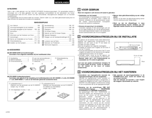 Page 168168
NEDERLANDS
INHOUDSOPGAVE
z
Voor Gebruik ....................................................168
x
Voorzorgsmaatregelen bij de Installatie ...........168
c
Voorzorgsmaatregelen bij het Hanteren
.....168, 169
v
Kenmerken.......................................................170
b
Discs ................................................................170
n
Informatie over het Hanteren van Discs..........171
m
Aansluitingen ...........................................171~174
,
Namen van Onderdelen en hun...