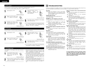 Page 3434
ENGLISH
19
TROUBLESHOOTING
In case you experience any problem with this unit, please take the time to look through this chart and see if you
can solve the problem yourself before you call your dealer or a nearest DENON sales office.
No power2
Check the connection to the AC wall outlet.
Make sure the outlet is not switched by a lamp
switch by plugging in another electrical device to
see if the outlet is “live”.
Playback does not start
2
Reload the disc with the label side UP.
2
Clean the disc.
PROHIBIT...