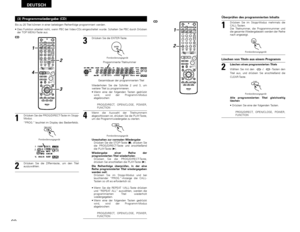 Page 6262
DEUTSCH
(3) Programmwiedergabe (CD)
+-+-+--
+-
+
RC-973
A / VA-B REPEATON OFF
REPEAT RANDOM CLEAR ZOOM
PROG/ DIRECT
MEMO BAND MODE
STATUS
RETURN
ANGLE AUDIO
SUB TITLE
SETUP
TONE /DIMMERFUNCTION SURROUND INPUT MODE TEST TONE
DVDTUNER
CH3 2 1
6 5 4
9 8 7
0/
10ENTER
MUTING+
10
DISPLAY MENU
TOP MENUTUNER TV / VCR NTSC/PAL SLEEP
T V  IN
TUNING /
T V VOL TV CH TV CH
VCR CHAV AMP DVD
VCR PWR PWR
TV
PBC
CALL
SURROUND SURROUNDPAR
ARAMETER
CH SELECTCT RT PTY RDSTV
DVD TUNER
VIDEO 1 VIDEO 2
1
23 4
CDBis zu 20...