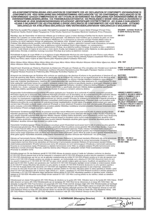 Page 72•Die Firma •La société •The company •La società  •\
Het bedrijf •La sociedad •A sociedade •∏ ÂÙ·ÈÚÂ›·•ﬁirket •Företaget •Firmaet •Yritys
• Společnost •Spółka •Alulírott Vállalat •èÂ‰ÔËﬂÚËÂ •Tvrtka •Družba •Spoločnos •Societatea •Bendrovò •Uz¿ïmums •Firma •Preduzeće
•Bestätigt, dass der Rasenmäher mit lektromotor •Atteste que la tondeuse à gazon à moteur électrique \
•Certifies that the electr ic lawnmower
•Attesta che il rasaerba con motore elettrico •Verklaart dat de grasmaaier  met elektrische motor...