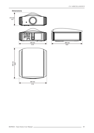 Page 4915.0  MISCELLANEOUS
R699820 - Yunzi Series User Manual 49 
Dimensions
455 mm
17.9’’
505 mm
19.9’’
455 mm
17.9’ 215 mm
8.5’’
505 mm
19.9” 