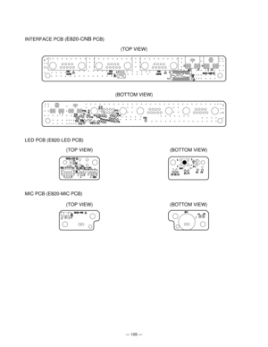 Page 107— 105 —
INTERFACE PCB (E820-CNB PCB)
(TOP VIEW)
(BOTTOM VIEW)
LED PCB (E820-LED PCB)
(TOP VIEW) (BOTTOM VIEW)
MIC PCB (E820-MIC PCB)
(TOP VIEW) (BOTTOM VIEW) 