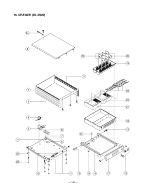 Page 146Ñ 144 Ñ
16. DRAWER (DL-2920)
9
6
11
10
8
5
11
7
2
1
3
25
26
16
24
4
14
17151312
13
18
22
21
23
19
2020 