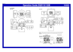Page 1Operation Guide DQD110/120B
1
MA0410-EA
WAVE DEMO
SIG SET RESET
ALARM SETMAX/MINMAX/MIN
ALARM SET
SIGSETRESET
WAVE DEMO
SN
OOZE
ON
OFF

DEMO
WAV E
SIGNAL ON/OFF SETRESET
ALARM SETMAX/MIN
ON
OFF
SNOOZE
MAX/MIN
ALARM SET

DEMO
WAV E
SIGNAL ON/OFFSET RESET
ILLUSTRA TION
•A sticker is affixed to the glass of this clock when you purchase it. Be sure to remove\
 the sticker before using the 
clock.
• Depending on its model number, the configuration of your clock may differ somewhat from that shown in the...