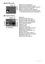 Page 1212
.Movie Recording
.Snapshot Viewing
1Recording mode (page 58)
2Audio recording disabled (page 61)
3Remaining movie memory capacity (page 58)
4Movie recording time (page 58)
5Movie recording in progress (page 58)
6Movie quality (HD/STD movie) (pages 58, 60)/
Recording speed (high speed movie) (page 61)
1File type
2Protect indicator (page 116)
3Snapshot image size (page 35)
4Folder name/file name (page 147)
5Snapshot image quality (page 96)
6ISO sensitivity (page 38)
7Aperture value
8Shutter speed...