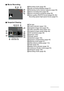 Page 1212
.Movie Recording
.Snapshot Viewing
1Recording mode (page 58)
2Audio recording disabled (page 61)
3Remaining movie memory capacity (page 58)
4Movie recording time (page 58)
5Movie recording in progress (page 58)
6Movie quality (HD/STD movie) (pages 58, 60)/
Recording speed (high speed movie) (page 61)
1File type
2Protect indicator (page 116)
3Snapshot image size (page 35)
4Folder name/file name (page 147)
5Snapshot image quality (page 96)
6ISO sensitivity (page 38)
7Aperture value
8Shutter speed...