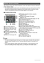 Page 1111
The monitor screen uses various indicators, icons, and values to keep you informed 
of the camera’s status.
• The sample screens in this section are intended to show you the locations of all the 
indicators and figures that can appear on the monitor screen in various modes. 
They do not represent screens that actually appear on the camera.
.Snapshot Recording
NOTE
• The semi-transparent gray frame on the monitor screen indicates the area that is 
recorded when shooting a movie. The area within the...