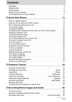 Page 44Contents
Contents
Unpacking  . . . . . . . . . . . . . . . . . . . . . . . . . . . . . . . . . . . . . . . . . . . . . . . . .   . . .  2
Read this first!  . . . . . . . . . . . . . . . . . . . . . . . . . . . . . . . . . . . . . . . . . . . . . .   . . .  3
General Guide . . . . . . . . . . . . . . . . . . . . . . . . . . . . . . . . . . . . . . . . . . . . . .   . . .  8
Monitor Screen Contents . . . . . . . . . . . . . . . . . . . . . . . . . . . . . . . . . . . . . .   . . .  9
❚Configuring Monitor...